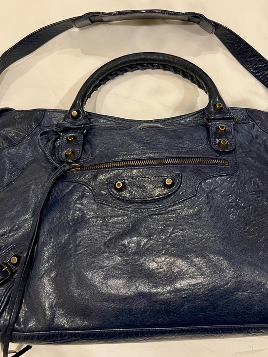 Balenciaga Handbags - Balenciaga Medium City Navy Blue Leather Shoulder Bag Y2K